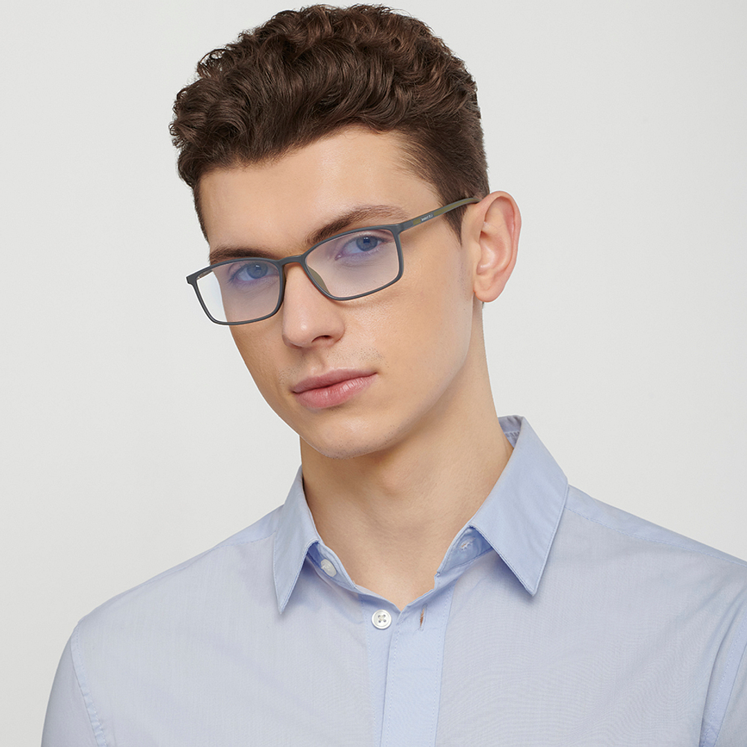 Lenskart BLU Screen Glasses Blue Block Zero Power Screen Glasses : Matte Grey Green Full Rim Rectangle Lenskart Blu LB E13527-C3 right side