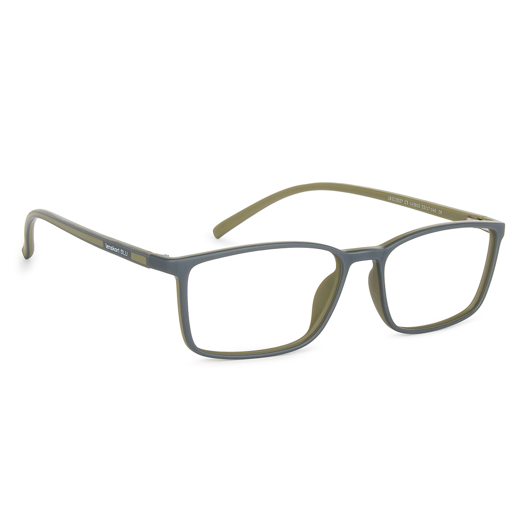 Lenskart BLU Screen Glasses Blue Block Zero Power Screen Glasses : Matte Grey Green Full Rim Rectangle Lenskart Blu LB E13527-C3 left side