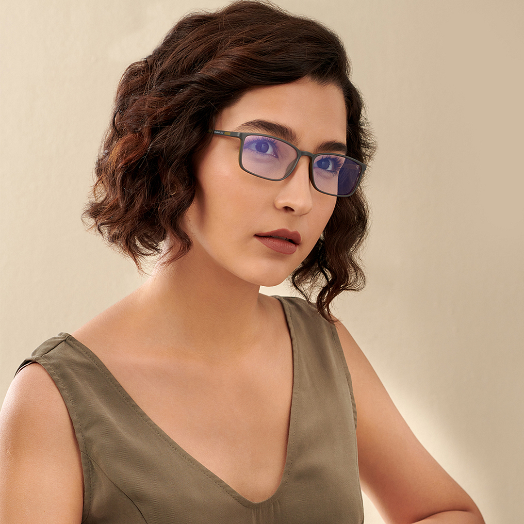 Lenskart BLU Screen Glasses Blue Block Zero Power Screen Glasses : Matte Grey Green Full Rim Rectangle Lenskart Blu LB E13527-C3 right side