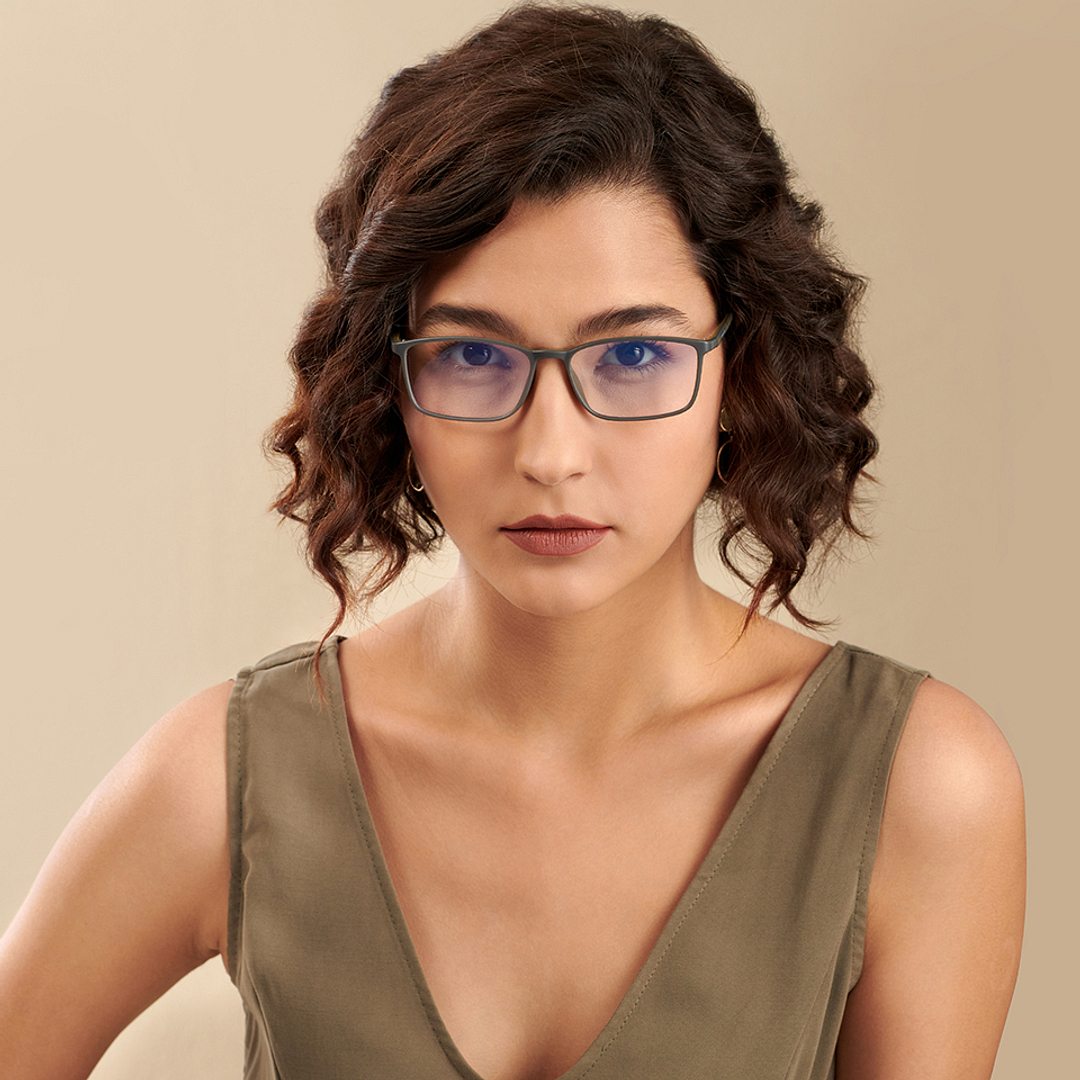 Lenskart BLU Screen Glasses Blue Block Zero Power Screen Glasses : Matte Grey Green Full Rim Rectangle Lenskart Blu LB E13527-C3 left side