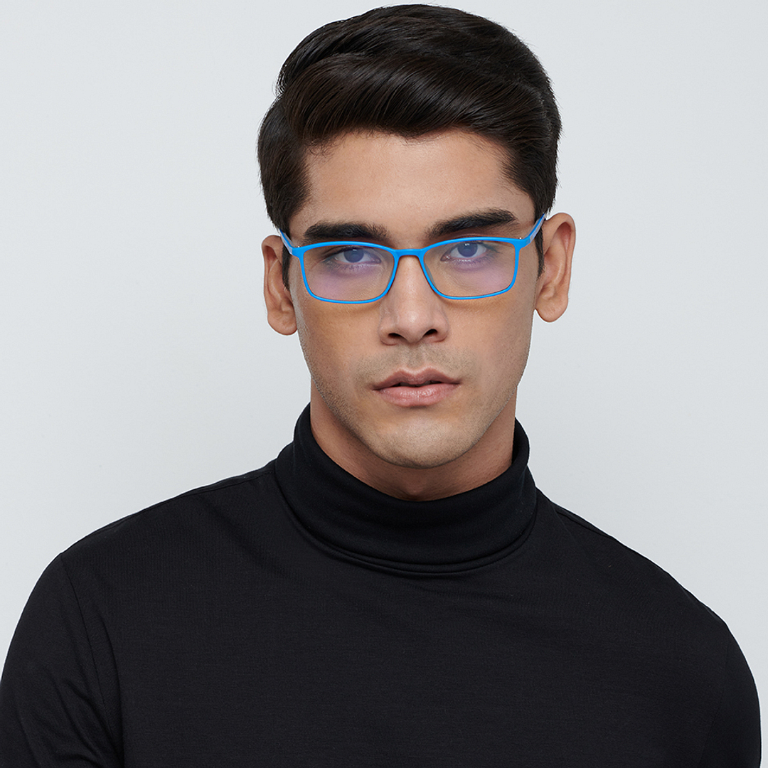 Lenskart BLU Screen Glasses Blue Block Zero Power Screen Glasses: Sky Blue Grey Full Rim Rectangle Lenskart Blu LB E13527-C4 right side