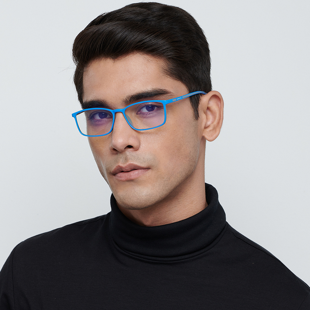 Lenskart BLU Screen Glasses Blue Block Zero Power Screen Glasses: Sky Blue Grey Full Rim Rectangle Lenskart Blu LB E13527-C4 left side
