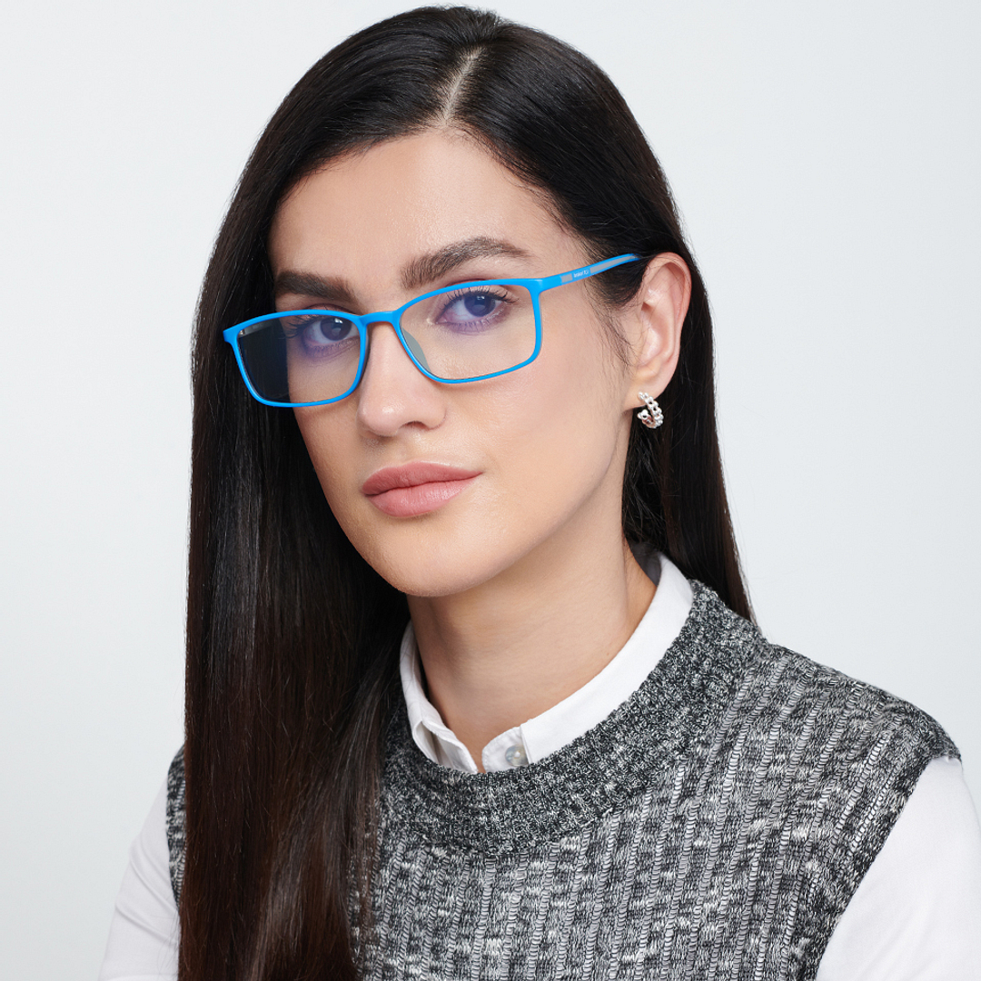 Lenskart BLU Screen Glasses Blue Block Zero Power Screen Glasses: Sky Blue Grey Full Rim Rectangle Lenskart Blu LB E13527-C4 left side