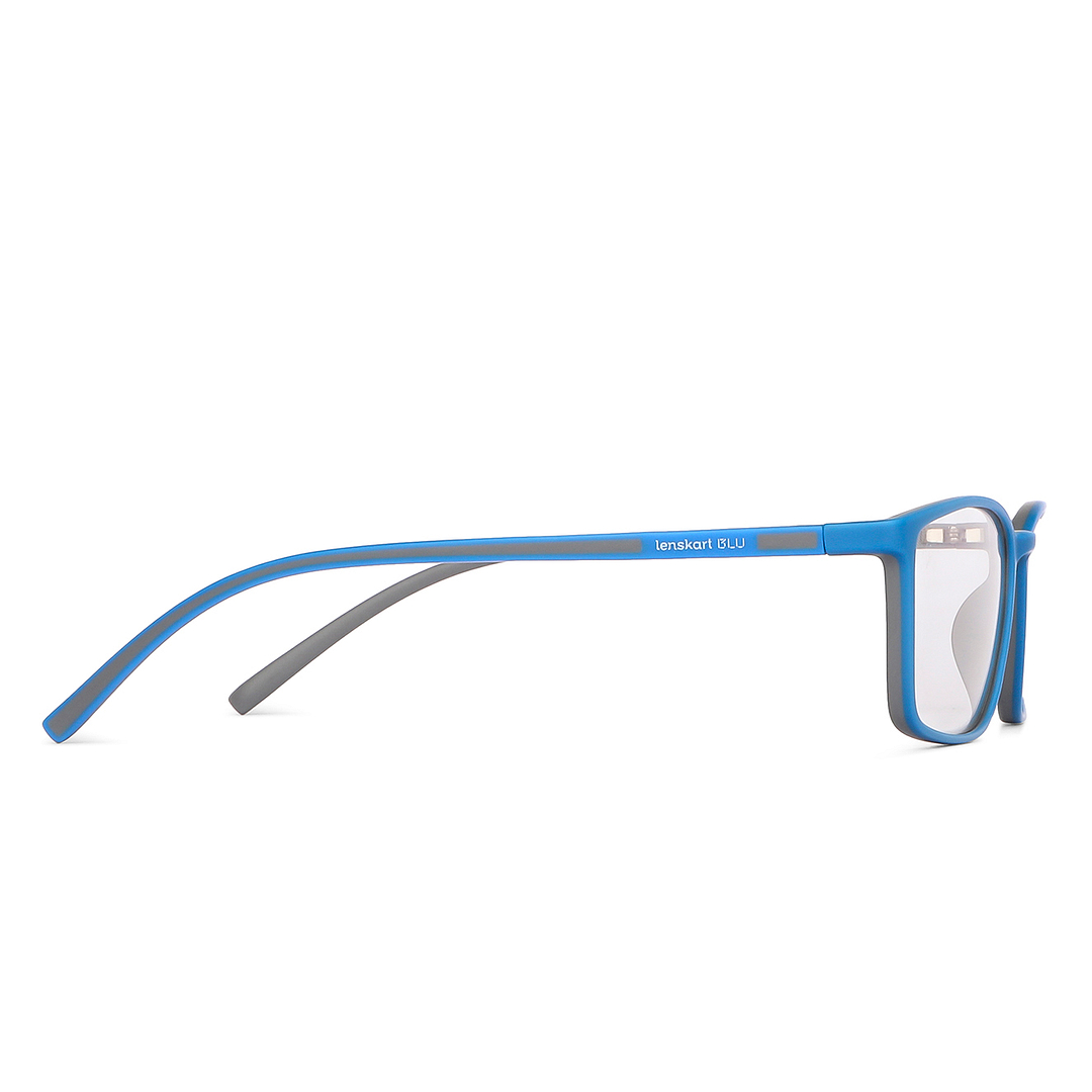 Lenskart BLU Screen Glasses Blue Block Zero Power Screen Glasses: Sky Blue Grey Full Rim Rectangle Lenskart Blu LB E13527-C4 left side