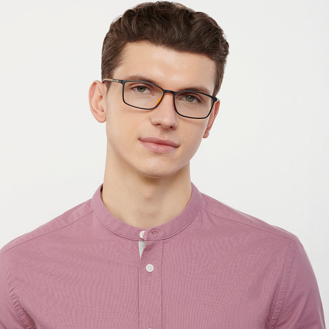 Lenskart BLU Screen Glasses Blue Block Zero Power Screen Glasses : Black Orange Full Rim Rectangle Lenskart Blu LB E13527-C5 left side