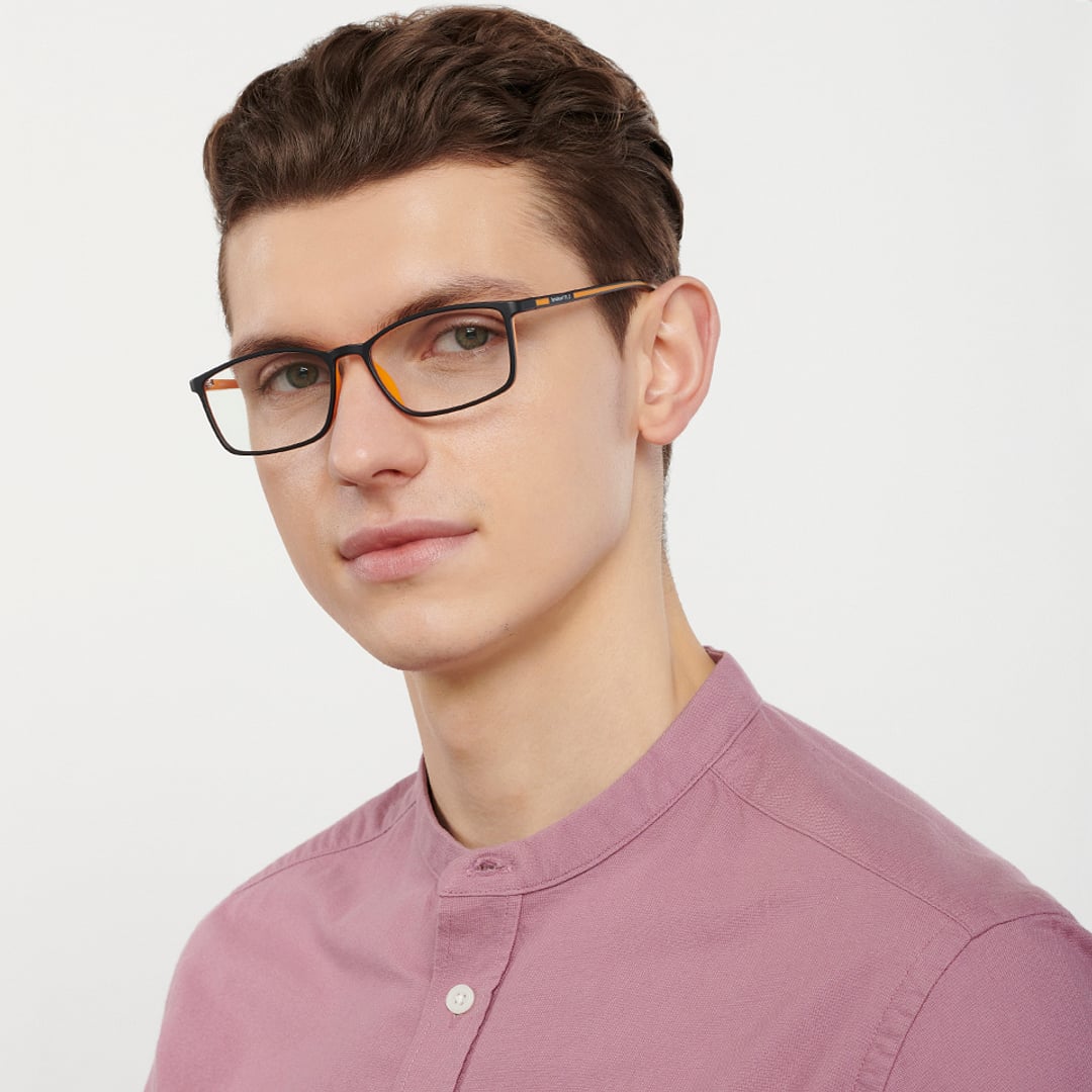 Lenskart BLU Screen Glasses Blue Block Zero Power Screen Glasses : Black Orange Full Rim Rectangle Lenskart Blu LB E13527-C5 right side