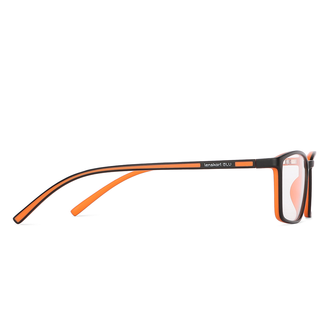 Lenskart BLU Screen Glasses Blue Block Zero Power Screen Glasses : Black Orange Full Rim Rectangle Lenskart Blu LB E13527-C5 left side