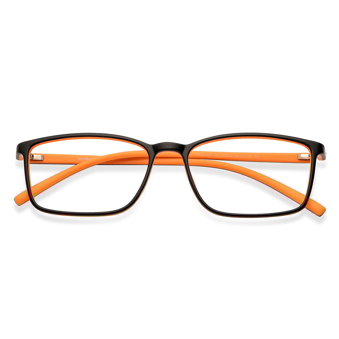 Lenskart BLU Screen Glasses Blue Block Zero Power Screen Glasses : Black Orange Full Rim Rectangle Lenskart Blu LB E13527-C5 left side