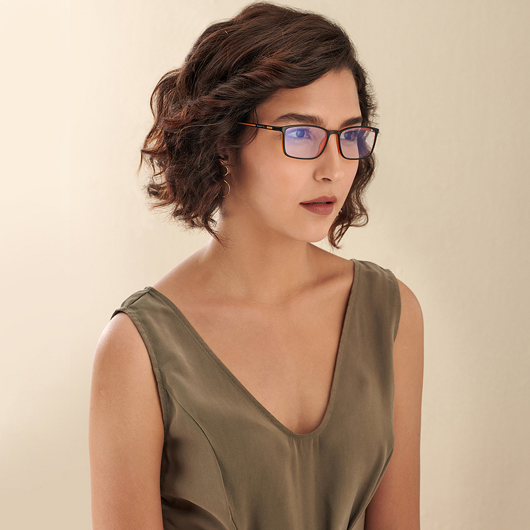 Lenskart BLU Screen Glasses Blue Block Zero Power Screen Glasses : Black Orange Full Rim Rectangle Lenskart Blu LB E13527-C5 right side