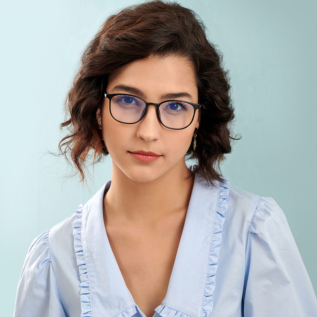 Lenskart BLU Screen Glasses Blue Block Zero Power Screen Glasses : Matte Black Full Rim Round Lenskart Blu LB E13528-C1 left side