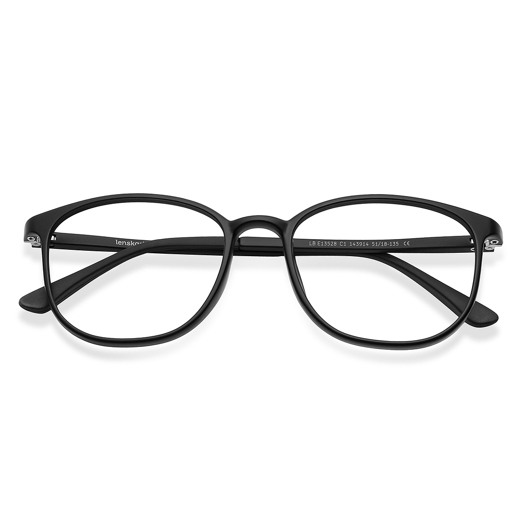 Lenskart BLU Screen Glasses Blue Block Zero Power Screen Glasses : Matte Black Full Rim Round Lenskart Blu LB E13528-C1 left side