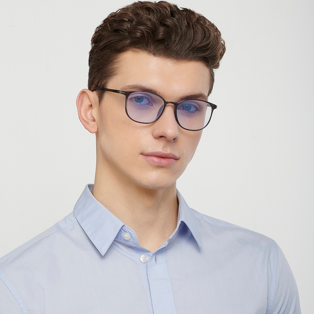 Lenskart BLU Screen Glasses Blue Block Zero Power Screen Glasses : Grey Black Full Rim Round Lenskart Blu LB E13528-C3 right side