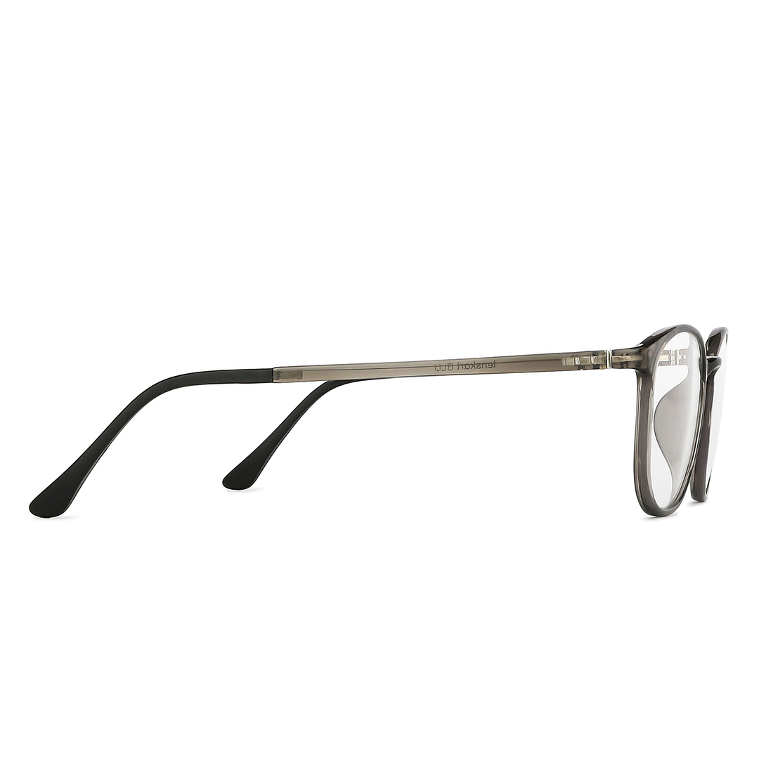 Lenskart BLU Screen Glasses Blue Block Zero Power Screen Glasses : Grey Black Full Rim Round Lenskart Blu LB E13528-C3 left side
