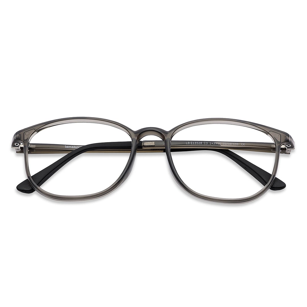 Lenskart BLU Screen Glasses Blue Block Zero Power Screen Glasses : Grey Black Full Rim Round Lenskart Blu LB E13528-C3 left side