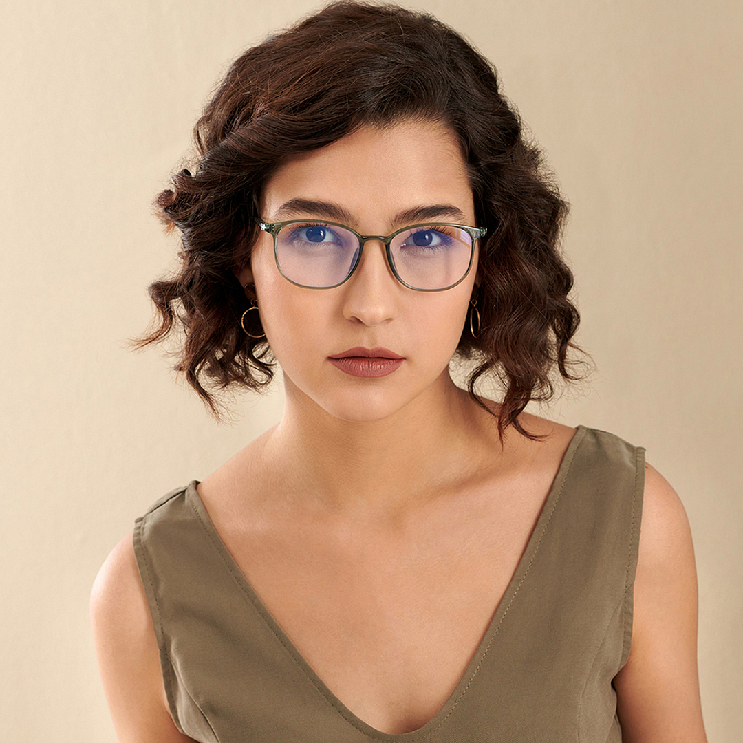 Lenskart BLU Screen Glasses Blue Block Zero Power Screen Glasses : Grey Transparent Black Full Rim Round Lenskart Blu LB E13528-C5 left side