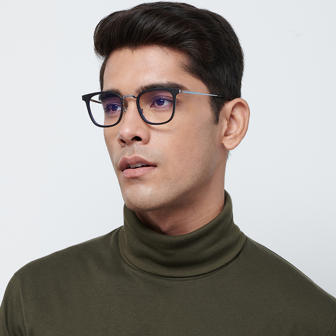 Lenskart BLU Screen Glasses Blue Block Zero Power Screen Glasses : Gunmetal Matte Black Full Rim Square Lenskart BLU LB E13529-C1 left side