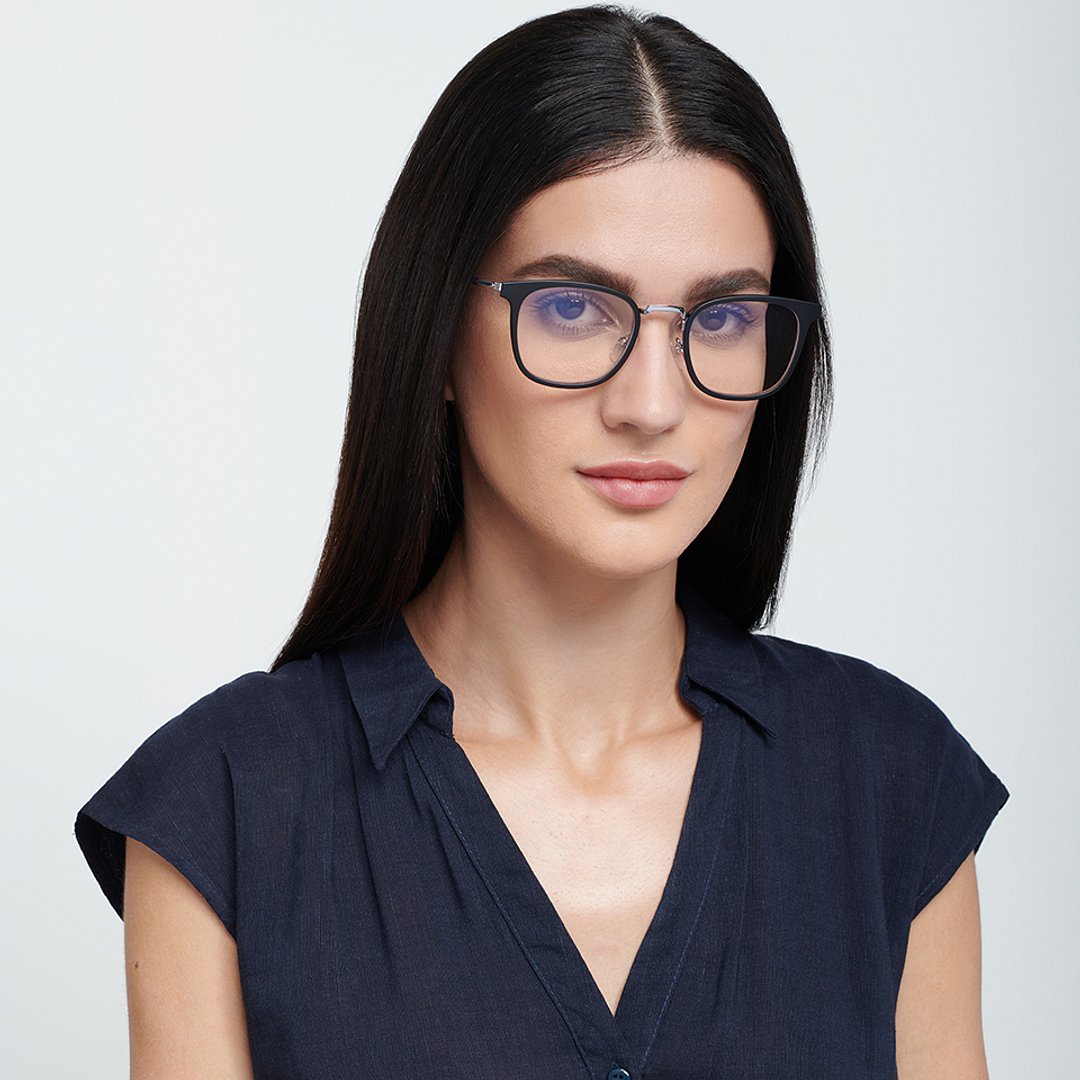 Lenskart BLU Screen Glasses Blue Block Zero Power Screen Glasses : Gunmetal Matte Black Full Rim Square Lenskart BLU LB E13529-C1 right side