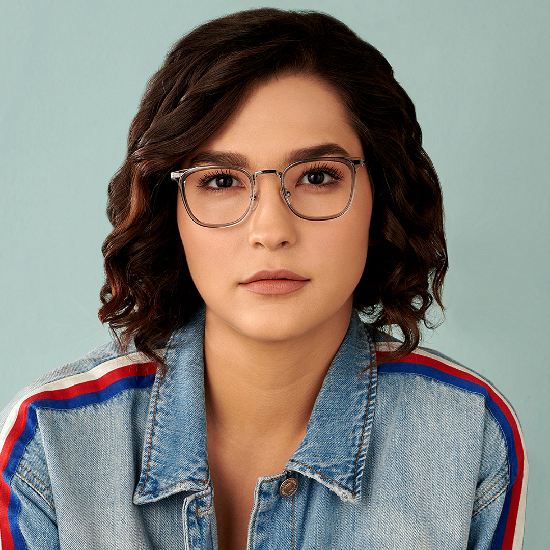 Lenskart BLU Screen Glasses Blue Block Zero Power Screen Glasses : Gunmetal Grey Transparent Full Rim Square Lenskart BLU LB E13529-C2 left side