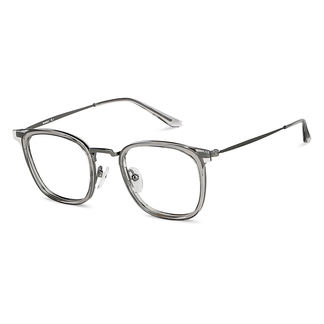 Lenskart BLU Screen Glasses Blue Block Zero Power Screen Glasses : Gunmetal Grey Transparent Full Rim Square Lenskart BLU LB E13529-C2 right side