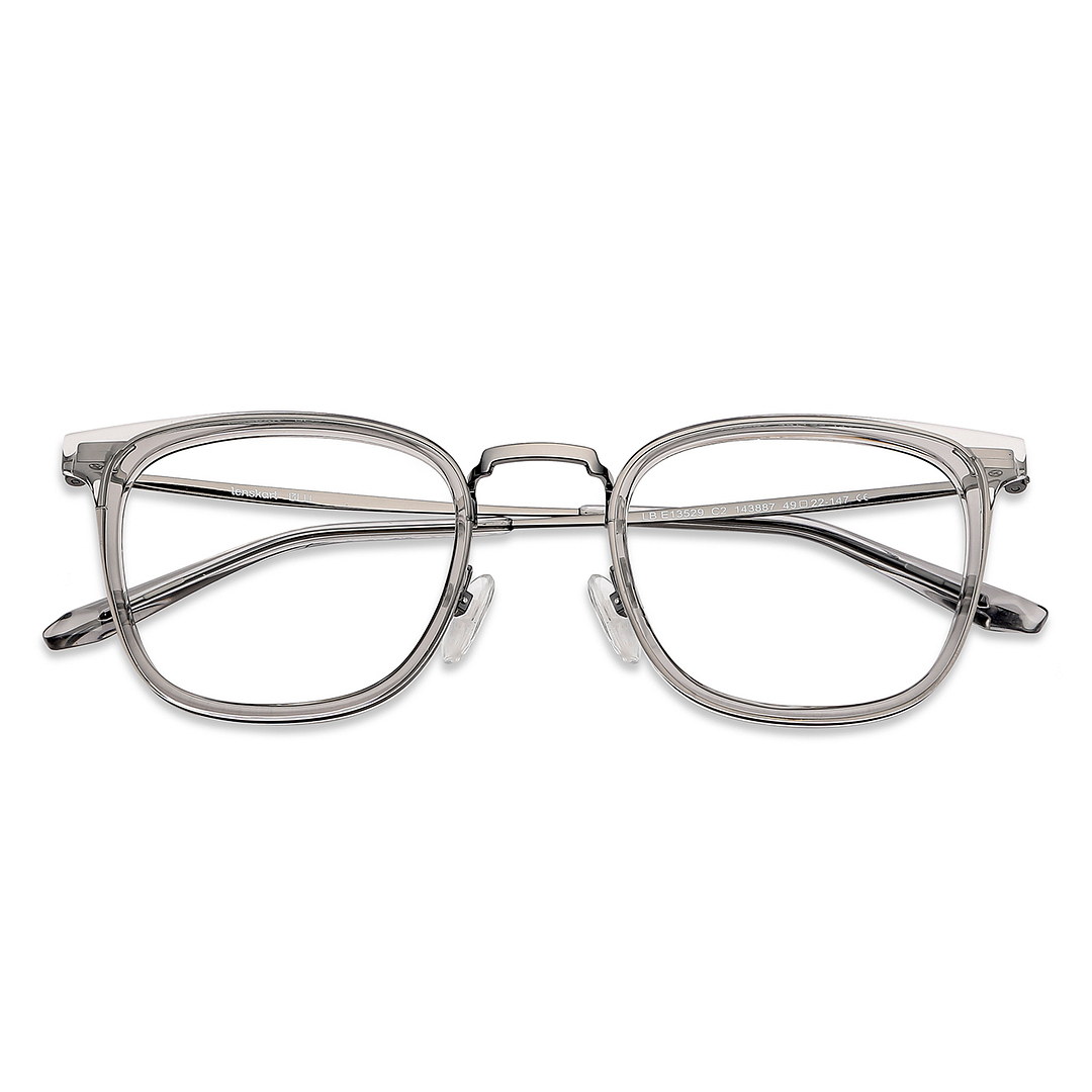 Lenskart BLU Screen Glasses Blue Block Zero Power Screen Glasses : Gunmetal Grey Transparent Full Rim Square Lenskart BLU LB E13529-C2 left side