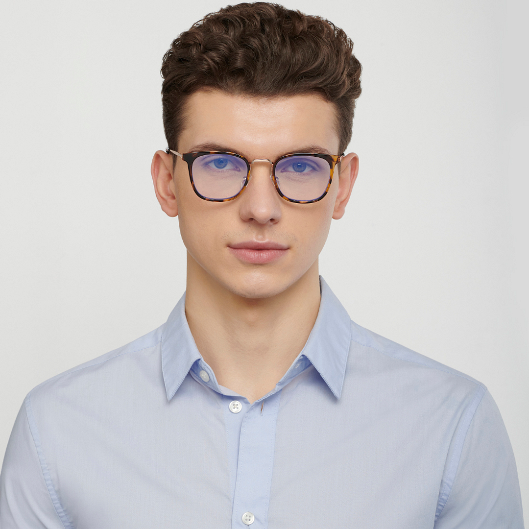 Lenskart BLU Screen Glasses Blue Block Zero Power Screen Glasses : Gold Tortoise Gold Black Full Rim Square Lenskart BLU LB E13529-C3 left side