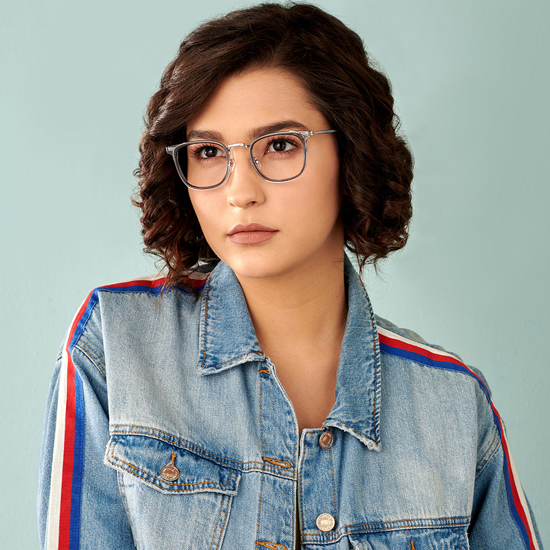 Lenskart BLU Screen Glasses Blue Block Zero Power Screen Glasses : Gunmetal Grey Transparent Full Rim Square Lenskart BLU LB E13529-C5 left side