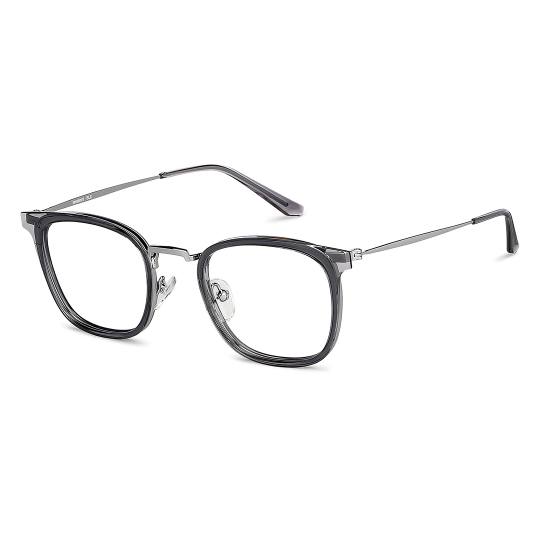 Lenskart BLU Screen Glasses Blue Block Zero Power Screen Glasses : Gunmetal Grey Transparent Full Rim Square Lenskart BLU LB E13529-C5 right side