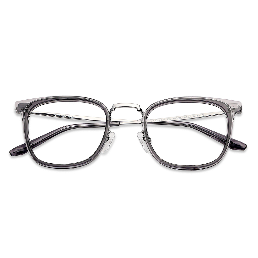 Lenskart BLU Screen Glasses Blue Block Zero Power Screen Glasses : Gunmetal Grey Transparent Full Rim Square Lenskart BLU LB E13529-C5 left side
