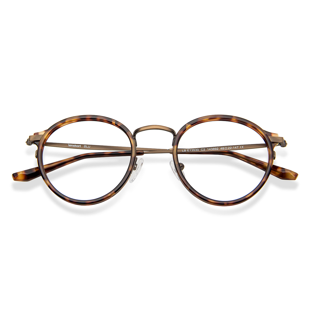 Lenskart BLU Screen Glasses Blue Block Zero Power Screen Glasses: Tortoise Brown Full Rim Round Lenskart BLU LB E13530-C2 left side