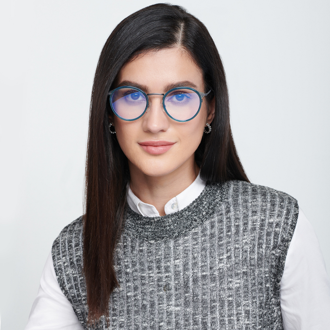 Lenskart BLU Screen Glasses Blue Block Zero Power Screen Glasses: Blue Gunmetal Blue Full Rim Round Lenskart BLU LB E13530-C3 right side