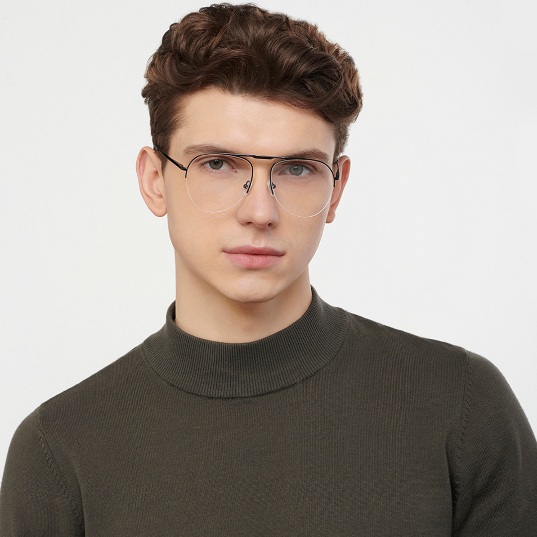 Vincent Chase Online Black Half Rim Aviator left side