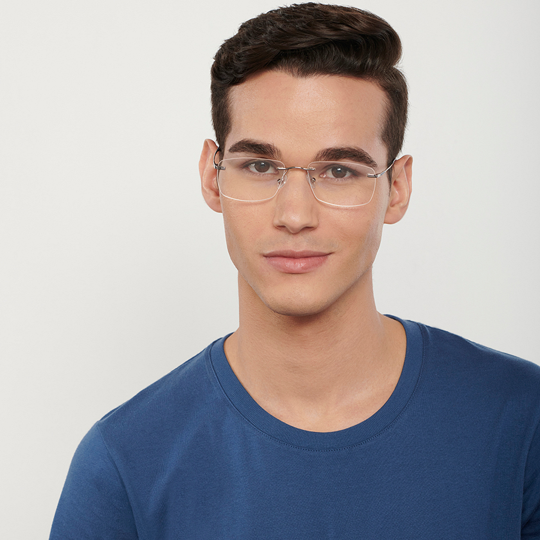 Vincent Chase Online Mid Gunmetal Rimless Rectangle left side