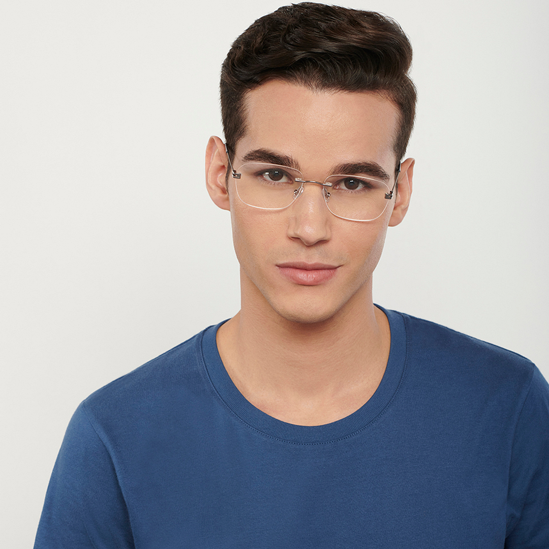 Vincent Chase Online Mid Gunmetal Rimless Square left side