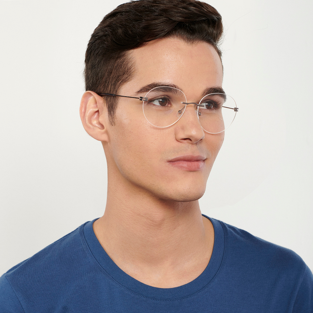 Vincent Chase Online Mid Gunmetal Rimless Round right side