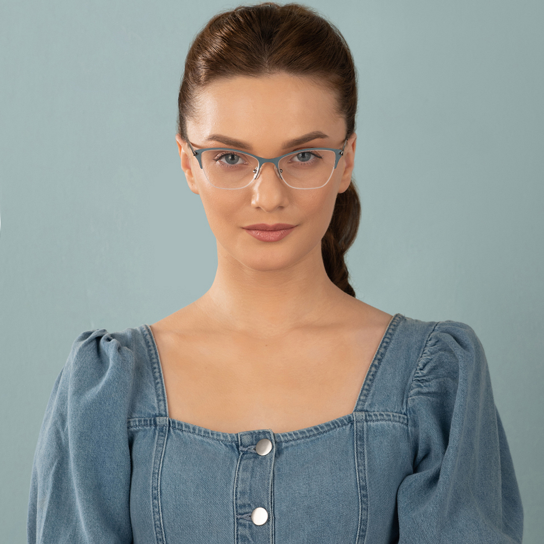 Vincent Chase Online Light Gray Half Rim Cat Eye left side