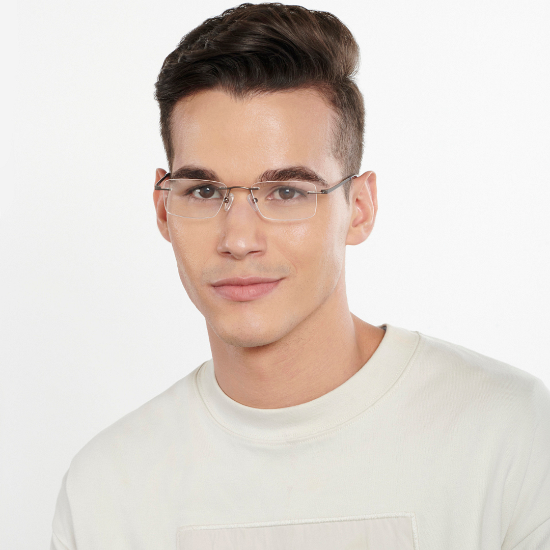 Vincent Chase Online Mid Gunmetal Rimless Rectangle left side