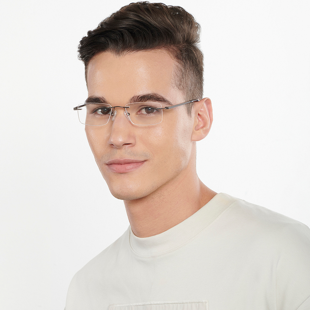 Vincent Chase Online Mid Gunmetal Rimless Rectangle right side