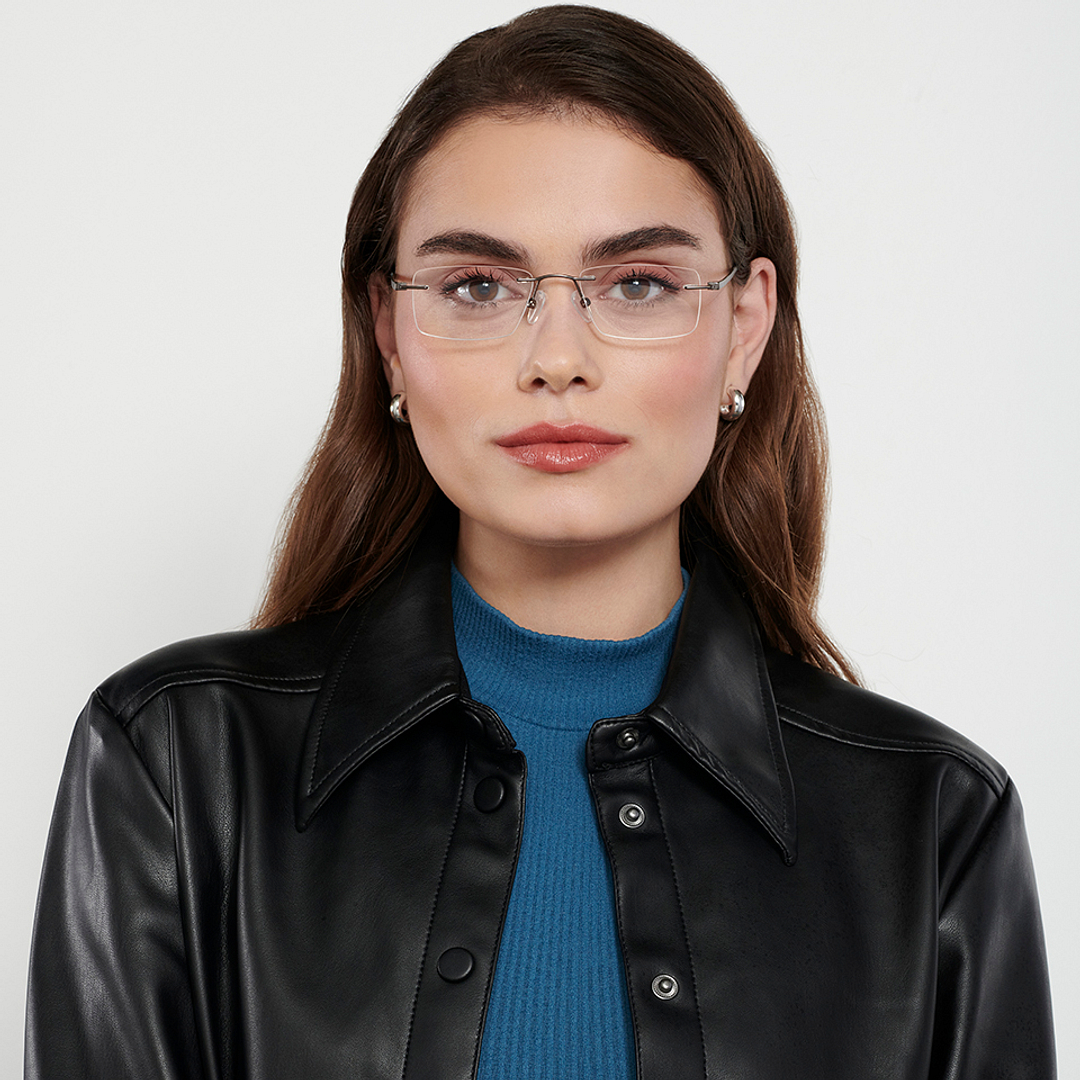 Vincent Chase Online Mid Gunmetal Rimless Rectangle left side