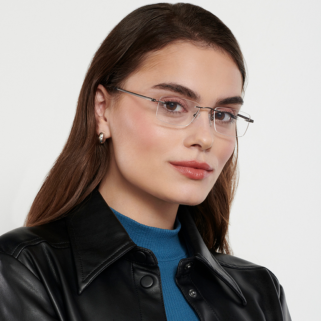 Vincent Chase Online Mid Gunmetal Rimless Rectangle right side