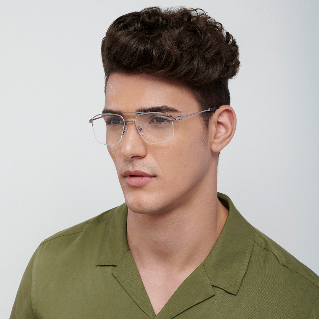 Vincent Chase Mid Gunmetal Half Rim Geometric left side