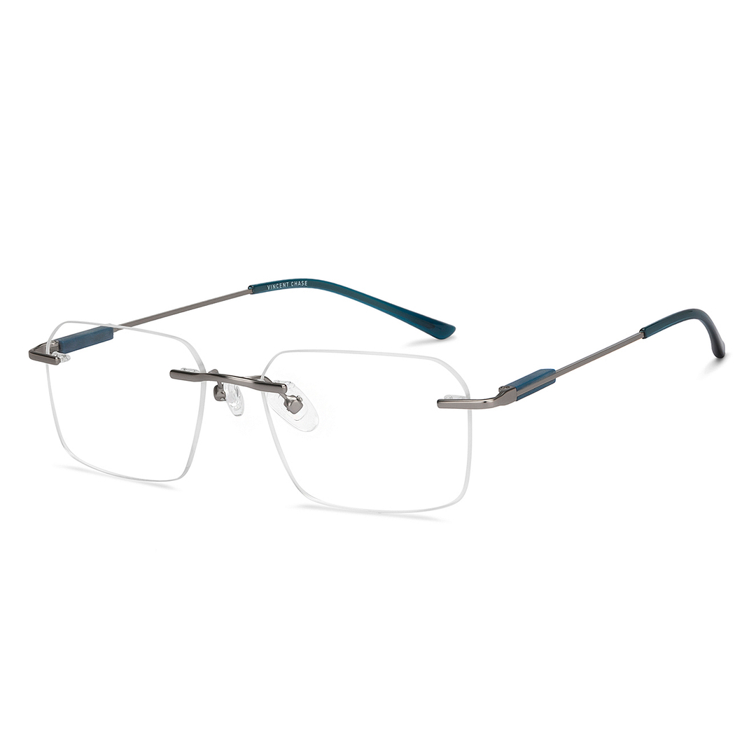 Buy Gunmetal Blue Rimless Rectangle Vincent Chase Sleek Steel VC