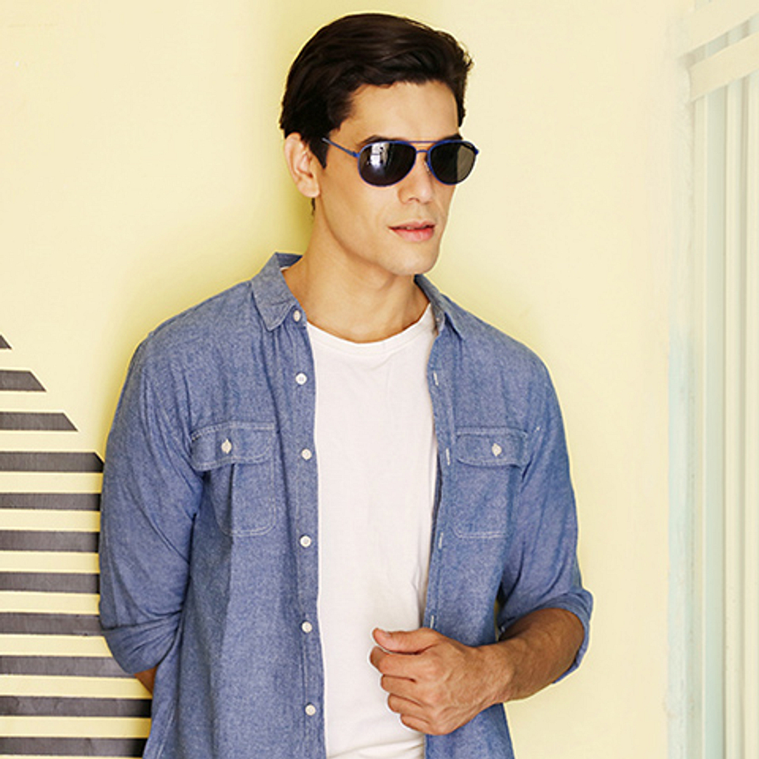 Vincent Chase Online Blue Full Rim Aviator left side
