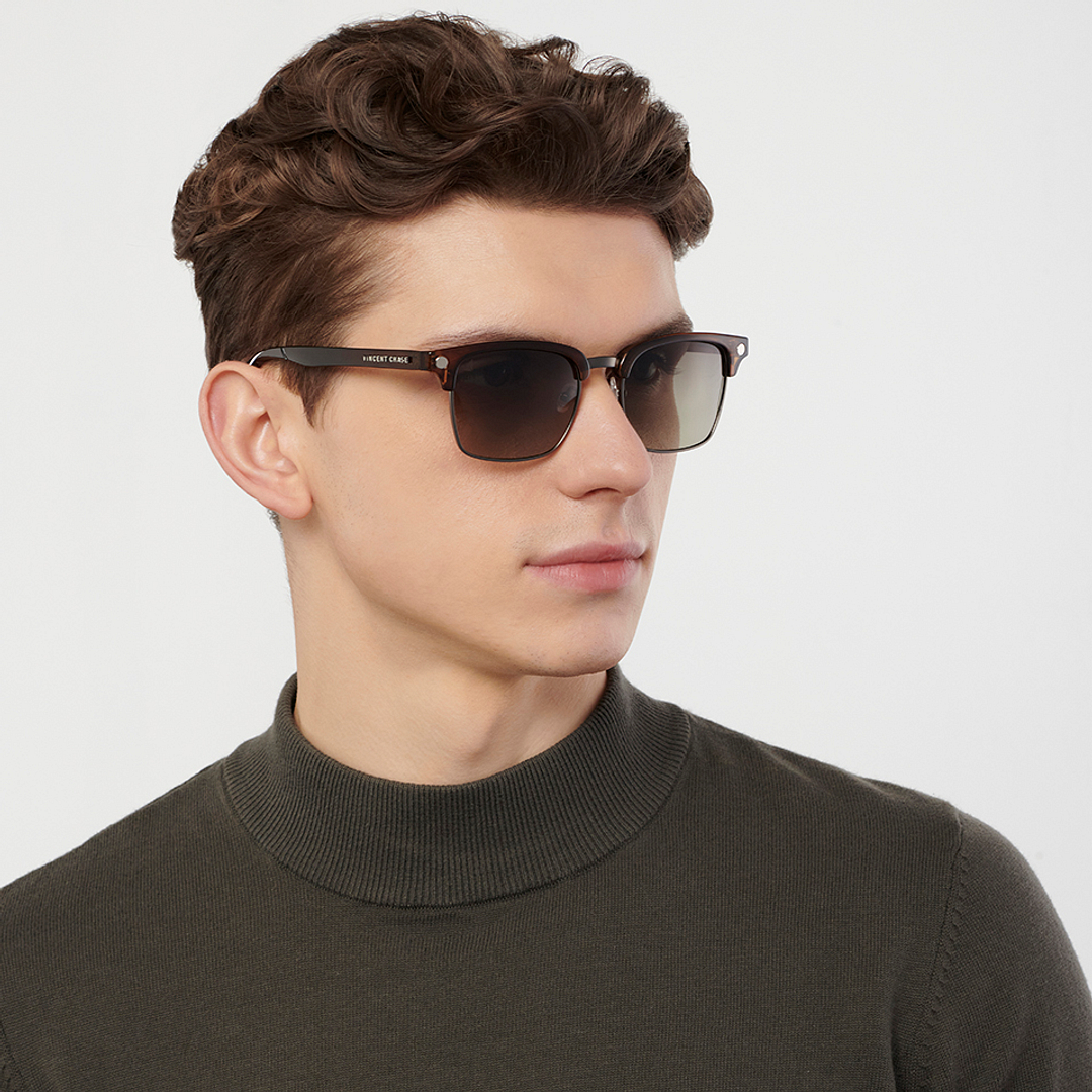 Vincent Chase Polarized Brown Full Rim Clubmaster right side