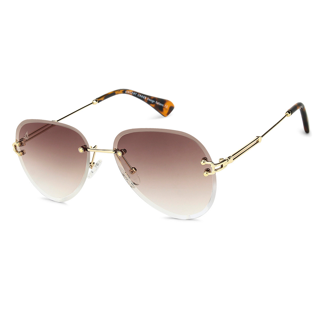 Vincent Chase Online Gold Rimless Aviator right side