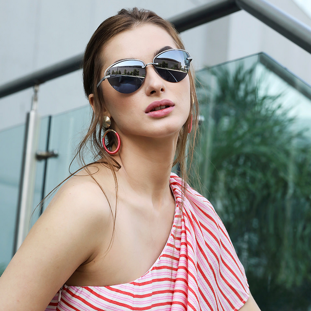 Vincent Chase Online Gunmetal Half Rim Cat Eye left side