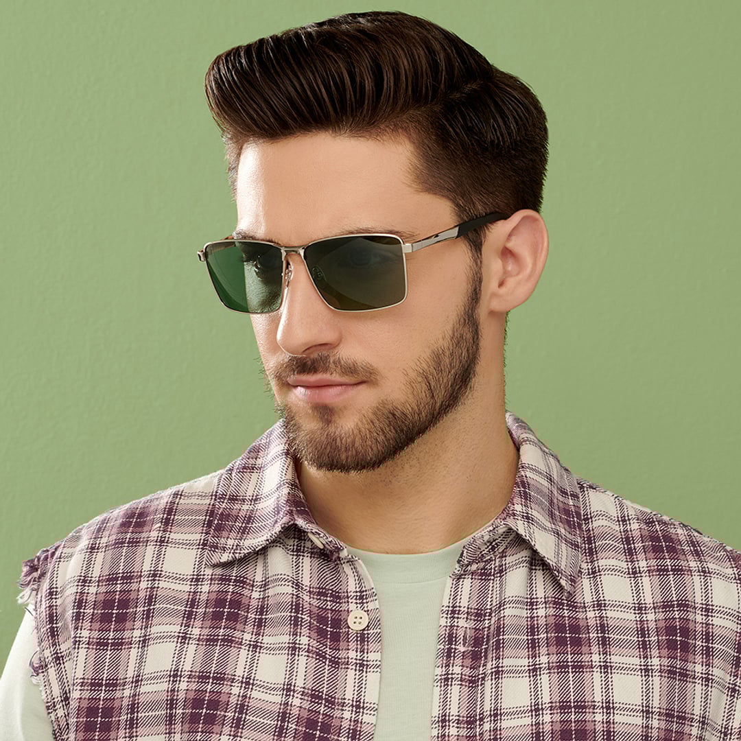 Vincent Chase Polarized Silver Full Rim Rectangle left side