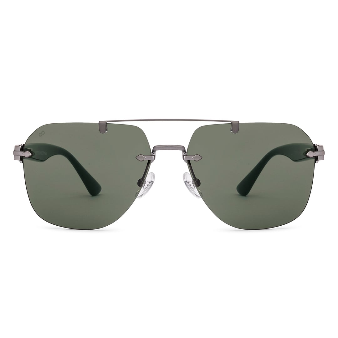 Green Gunmetal Black Rimless Aviator Vincent Chase Sun Metal VC