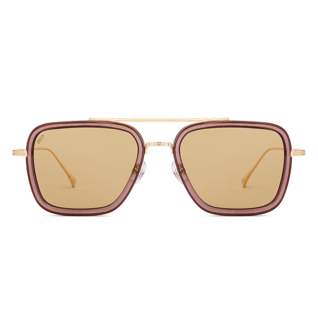 Amber Gold Full Rim Square Vincent Chase Metal VC S18475 Sunglasses