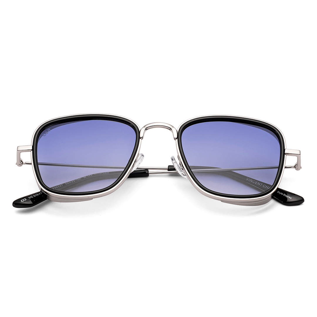 si Blue Gradient Silver Full Rim Square Vincent Chase Polarized Sun