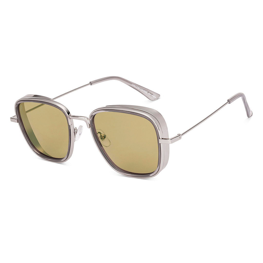 Amber Silver Full Rim Square Vincent Chase Metal VC S18476 Sunglasses